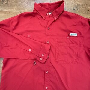 Columbia PFG Mens Large Red Long Sleeve Fishing Shirt Ventilated Ripstop Button